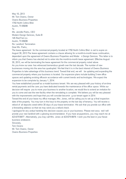 free landlord termination letter template