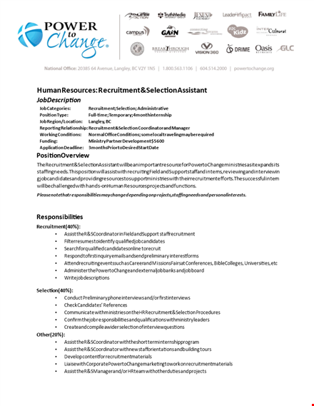 recruiter human resources assistant job description template