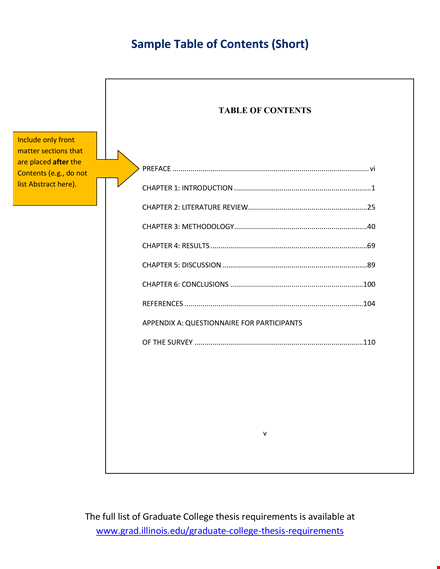 table of contents template - create a professional and organized chapter structure template
