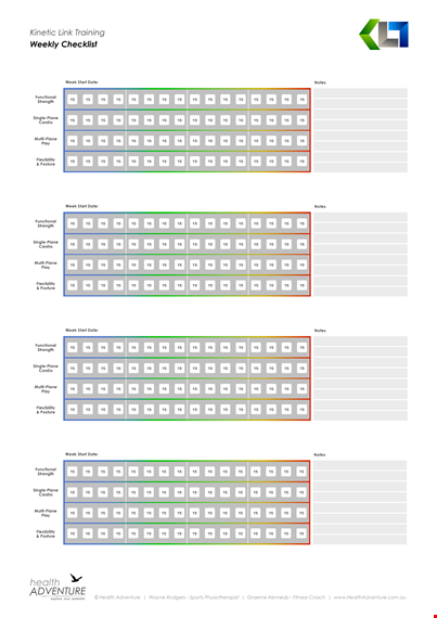 weekly training checklist template template