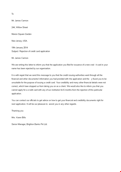 rejection letter in doc template