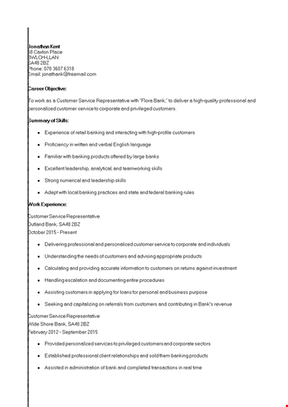 retail banking experience resume - customer service for banking customers template