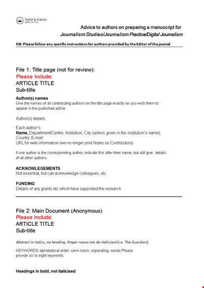 journal title page: customizable templates for title and article template