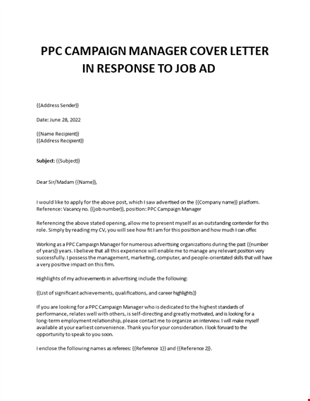 ppc campaign manager sample application letter  template