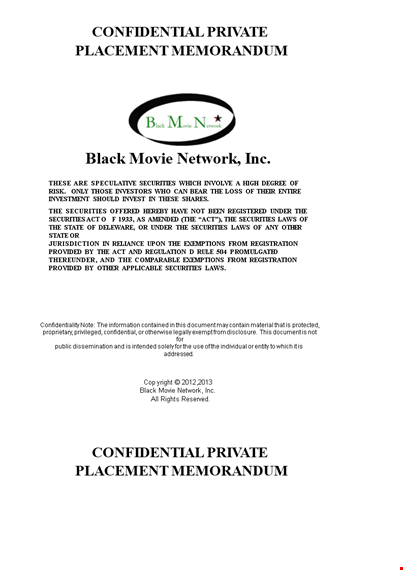 film private placement memorandum | company network | black cable template