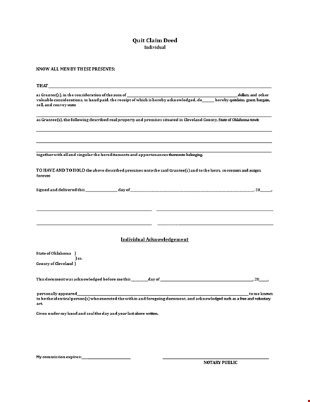 quit claim deed template - create, transfer, and acknowledge with ease template