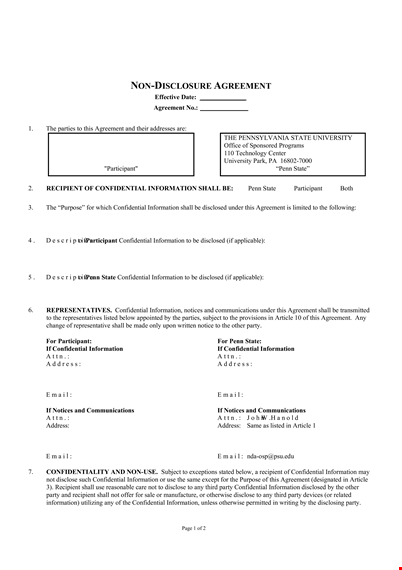 non disclosure agreement form template template