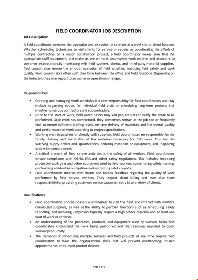 field coordinator job description template