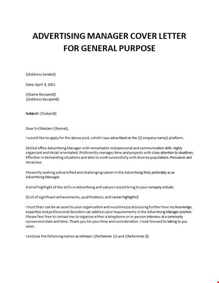 advertising manager cover letter  template
