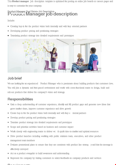product manager real estate job description template