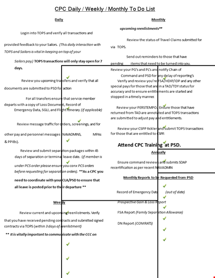 monthly to do checklist template - report, review, ensure template