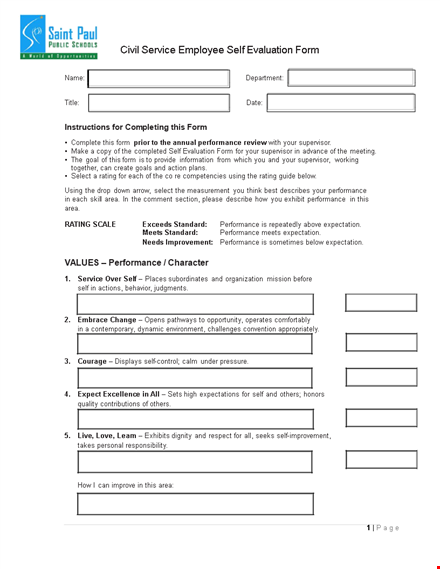 effective self evaluation examples for performance and competency exhibit template