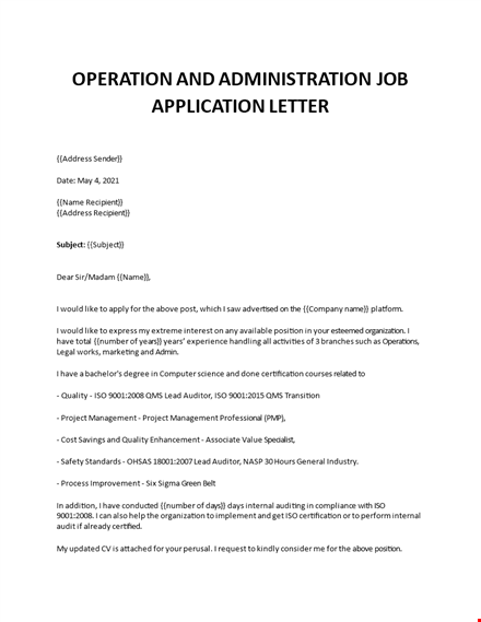 operation administrative assistant cover letter template
