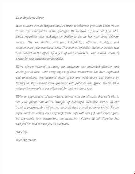 recognition letter for excellent health customer service & supplies template