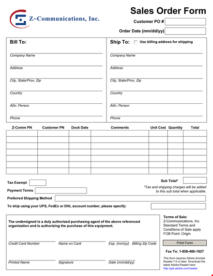 printable sales order form template template