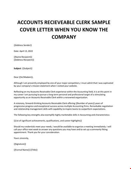 accounts receivable clerk sample cover letter template