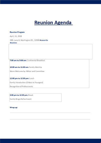reunion agenda template - plan a memorable family reunion program template