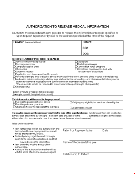 authorize medical records release for better care | form template template