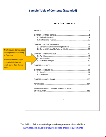 college graduate table of contents template pdf template