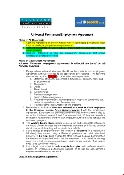 permanent employment agreement template template