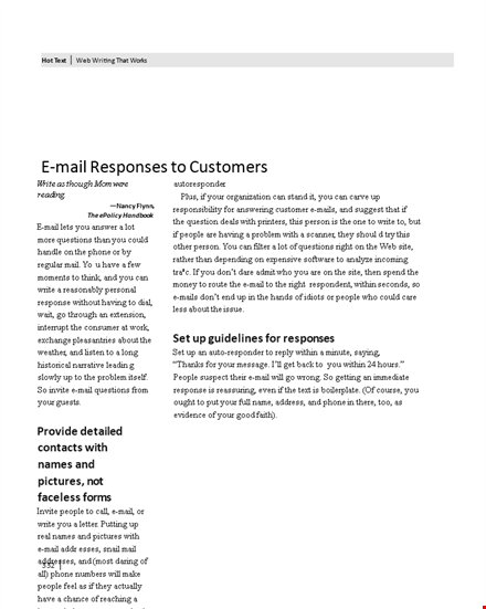 e mail responses to customers template