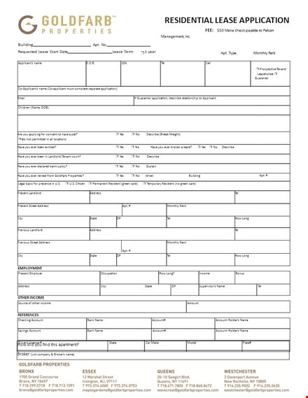 free residential lease application template