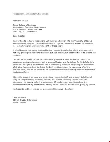 professional recommendation letter template template
