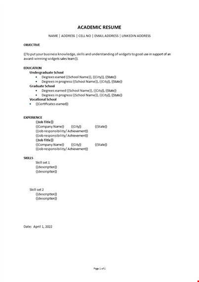 academic resume template template