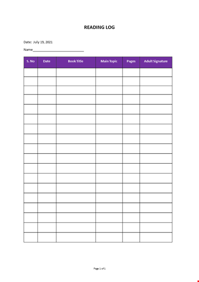 reading log template template