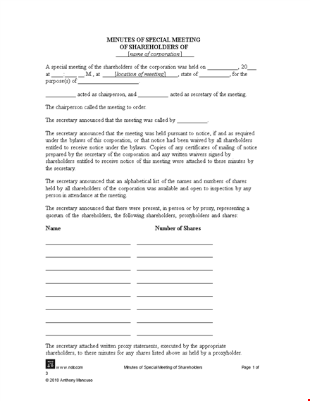corporate minutes: efficient meeting record-keeping for corporation shareholders template