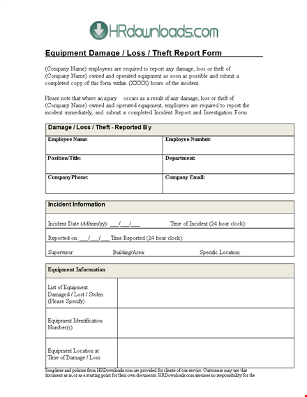 equipment damage report template - report theft and damage template