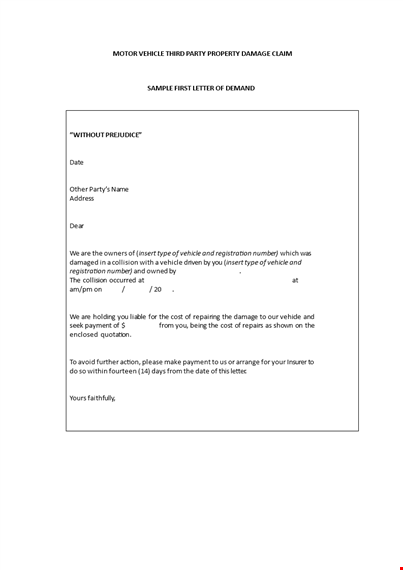 effective demand letter template for vehicle damage claims template