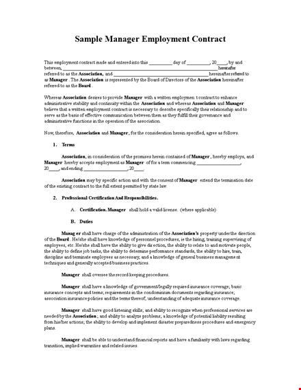 employment contract template | manager contract shall association board template