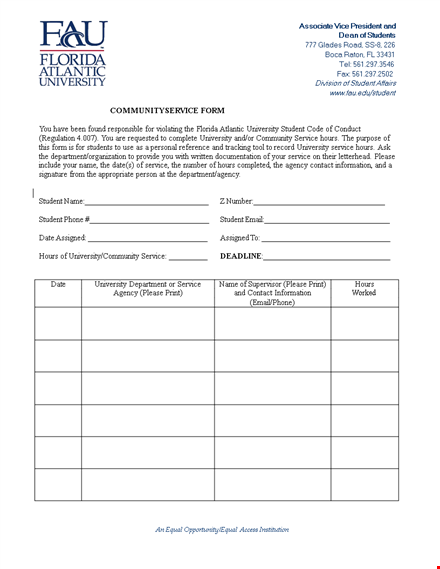 community service letter template - university | service | student hours template