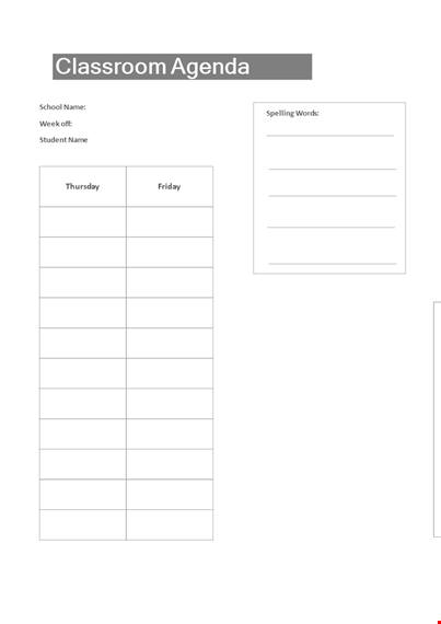 class room agenda template template