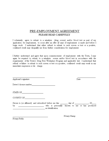 submit employment information with pre-employment agreement authorization template
