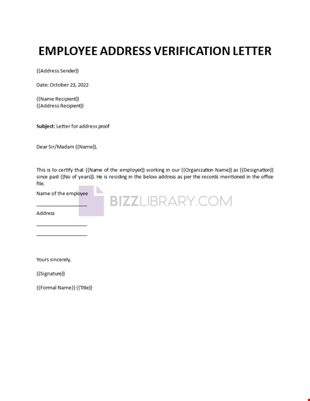 employee address verification letter template