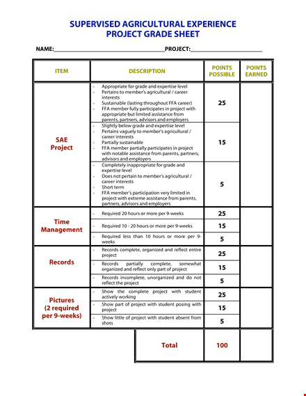 project grade and agricultural records - manage project, members, and grades template