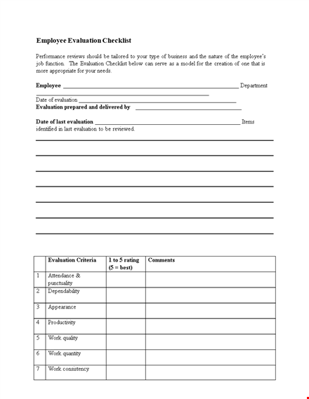 employee performance evaluation checklist template template