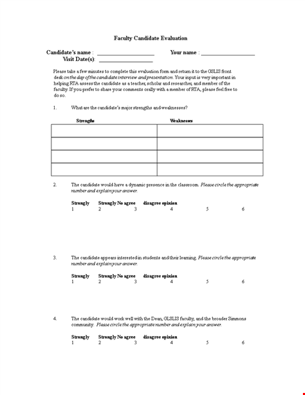 evaluate faculty candidates | please circle strongly appropriate | evaluation form template