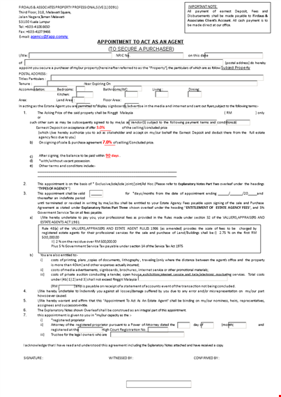 property agent appointment letter example template