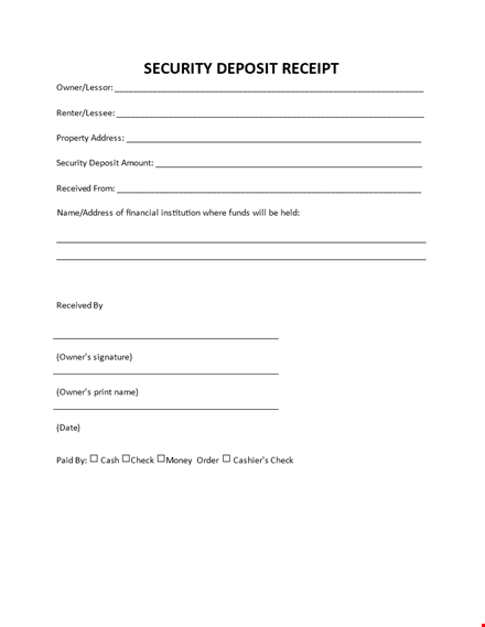 security deposit receipt template template
