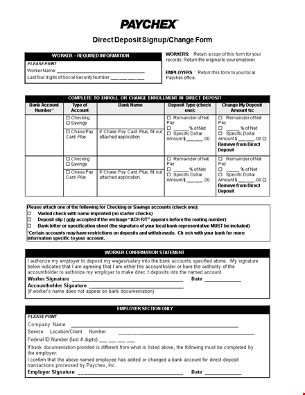 direct deposit change form template template