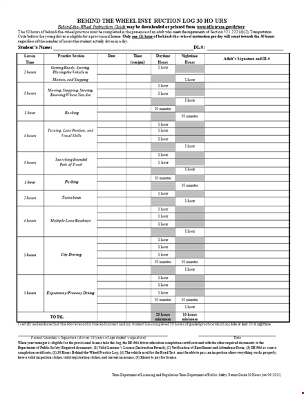 driver's daily log - track vehicle usage and practice hours template