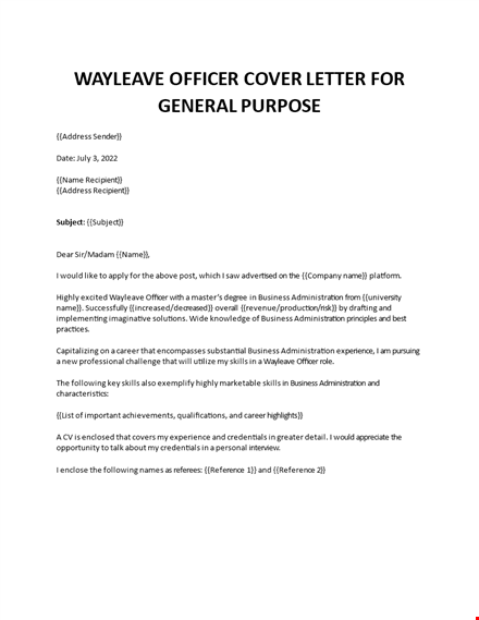 wayleave officer cover letter template