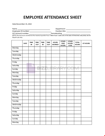 employee attendance sheet template