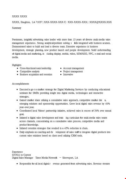 digital sales manager resume template