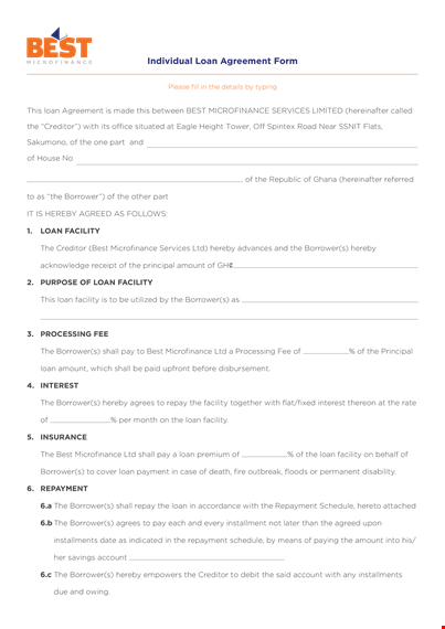 individual loan agreement form template