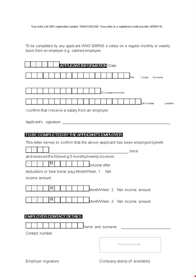 income verification letter - verify applicant's income with employer | truworths template