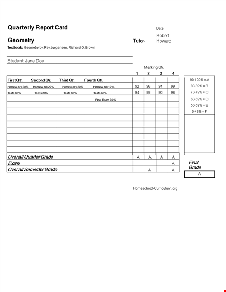 free report card template - record grades, homework & tests template